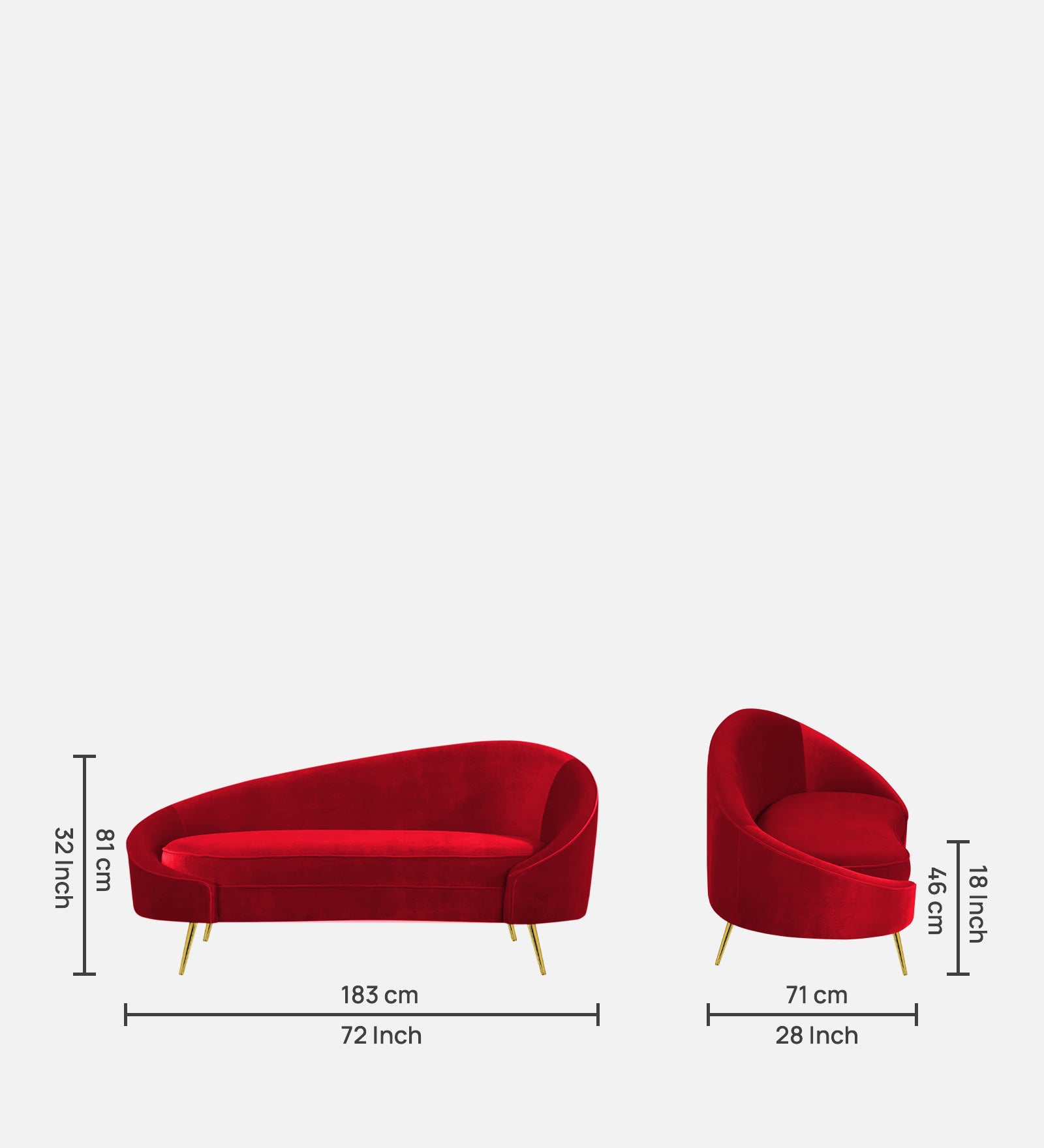 Cely Velvet LHS Chaise Lounger In Blood Maroon Colour - Febonic Living