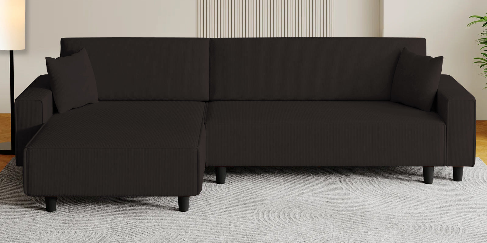 Peach Fabric RHS 6 Seater Sofa Cum Bed With Storage In Cara Brown Colour - Febonic Living