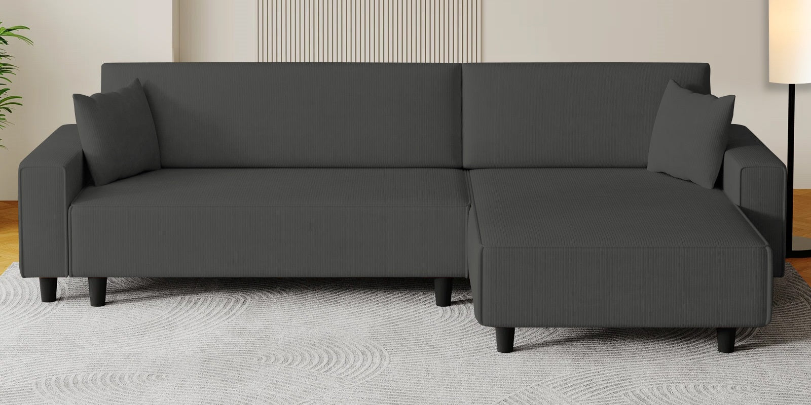 Peach Fabric LHS 6 Seater Sofa Cum Bed With Storage In Charcoal Grey Colour - Febonic Living