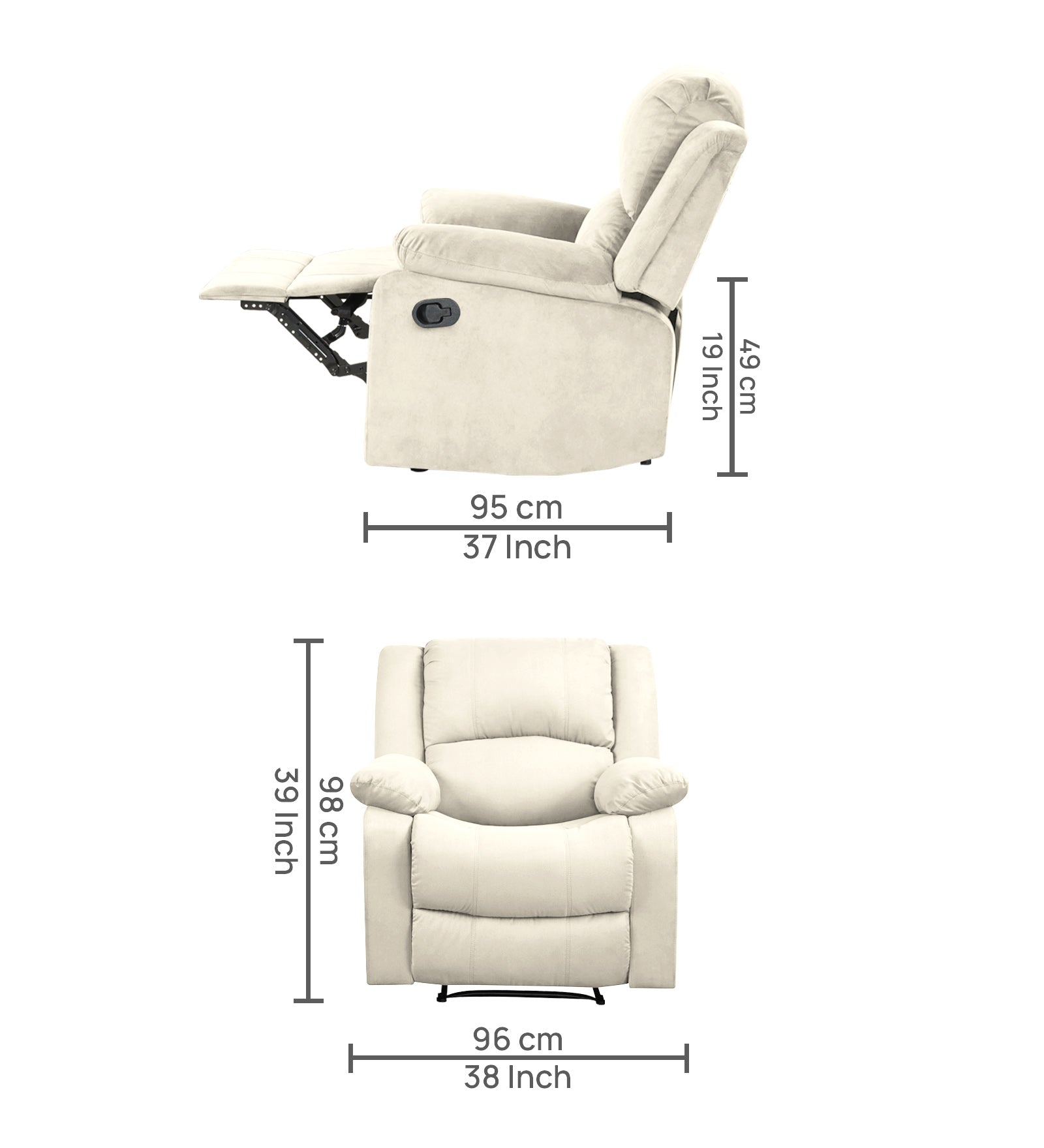 Henry Fabric 1 Seater Manual Recliner In ivory cream Colour - Febonic Living