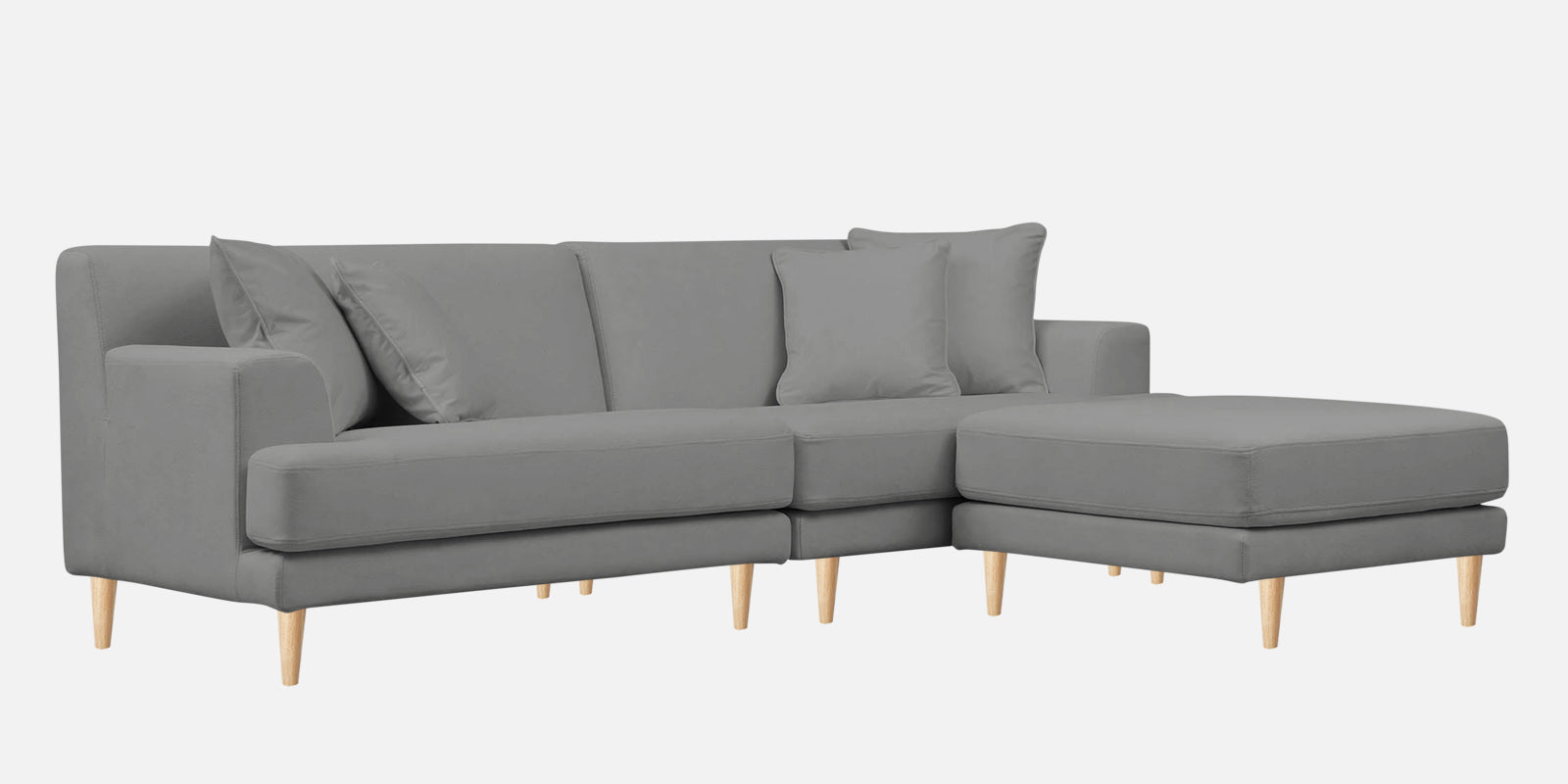 Woody Fabric LHS Sectional Sofa (3+Lounger) In Smoke Grey Colour - Febonic Living