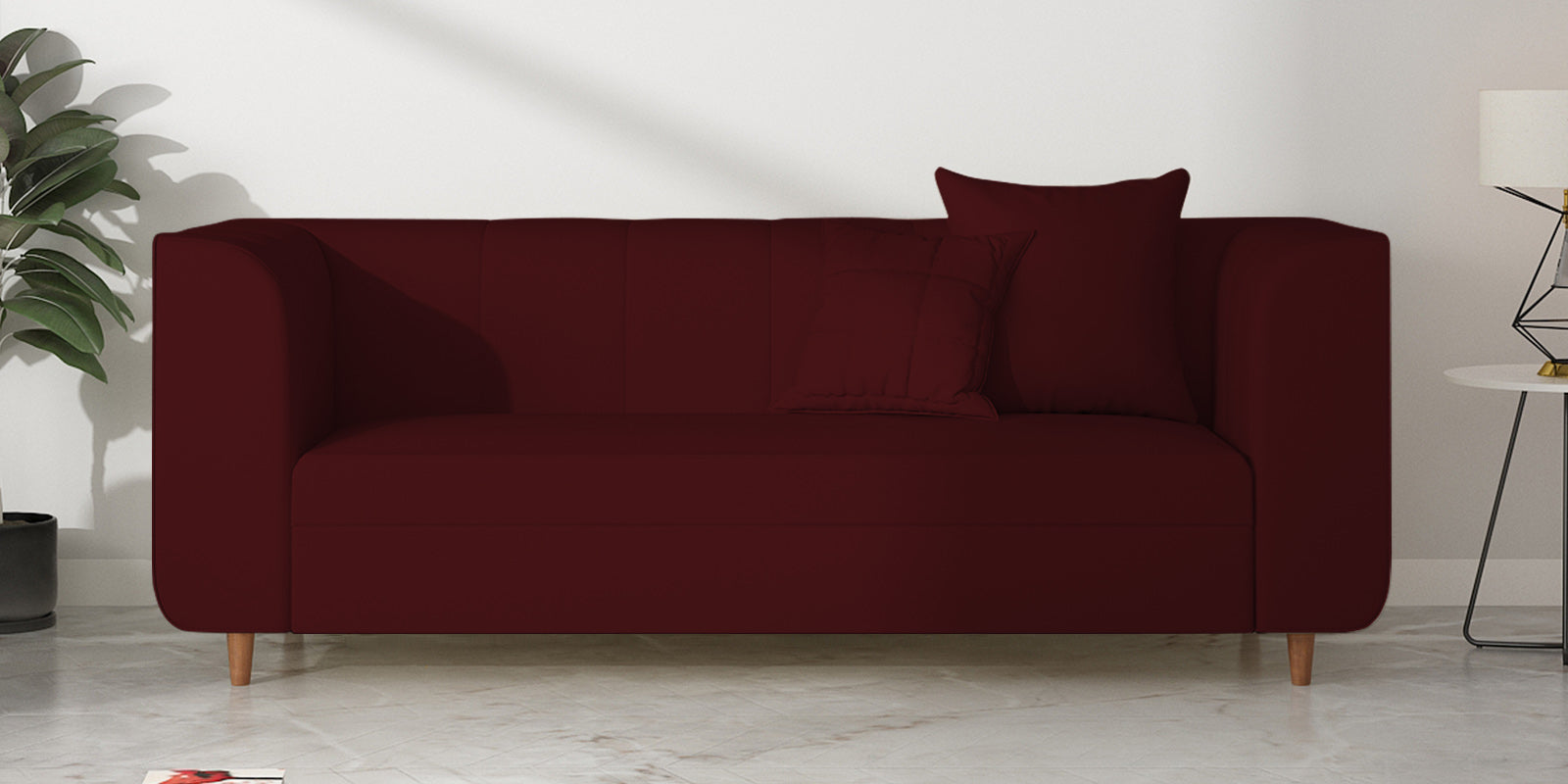 Sumo Velvet 3 Seater Sofa In Dark Maroon Colour - Febonic Living