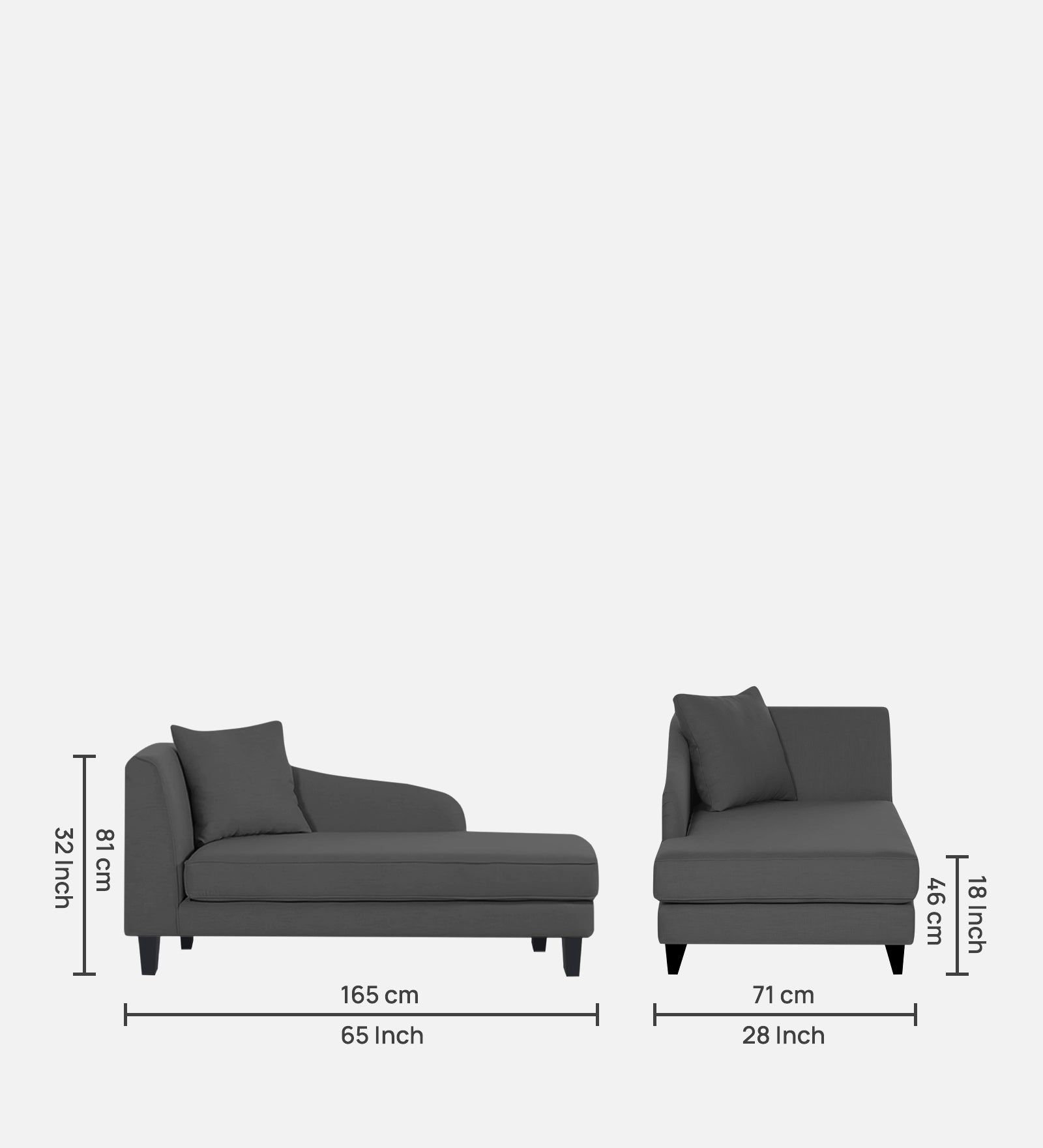 Louis Fabric RHS Chaise Lounger In Charcoal Grey Colour - Febonic Living