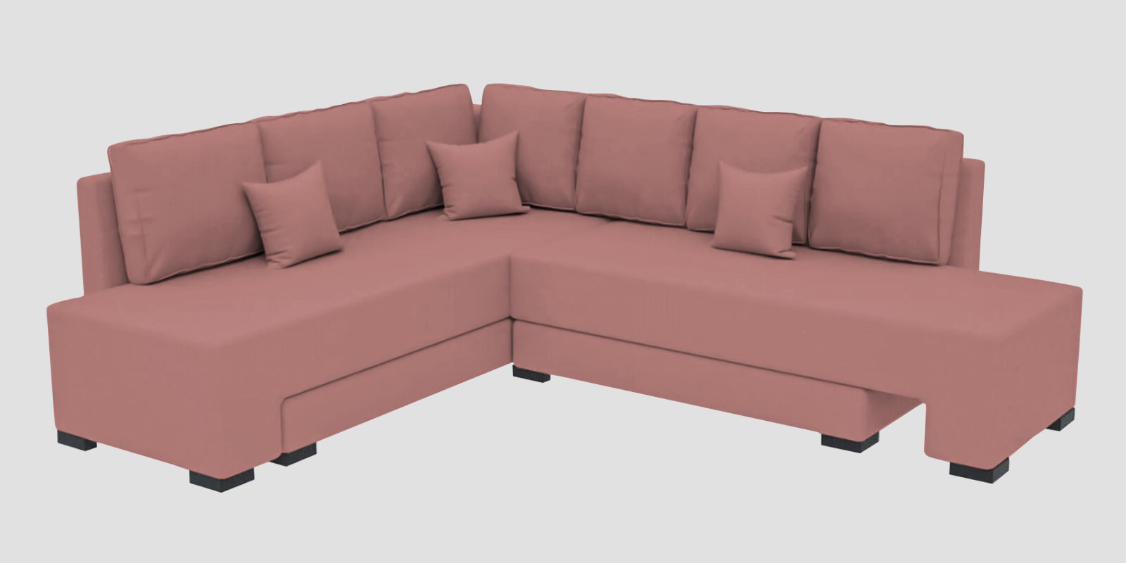 Corby Velvet LHS 6 Seater Convertible Sofa Cum Bed In Blush Pink Colour - Febonic Living