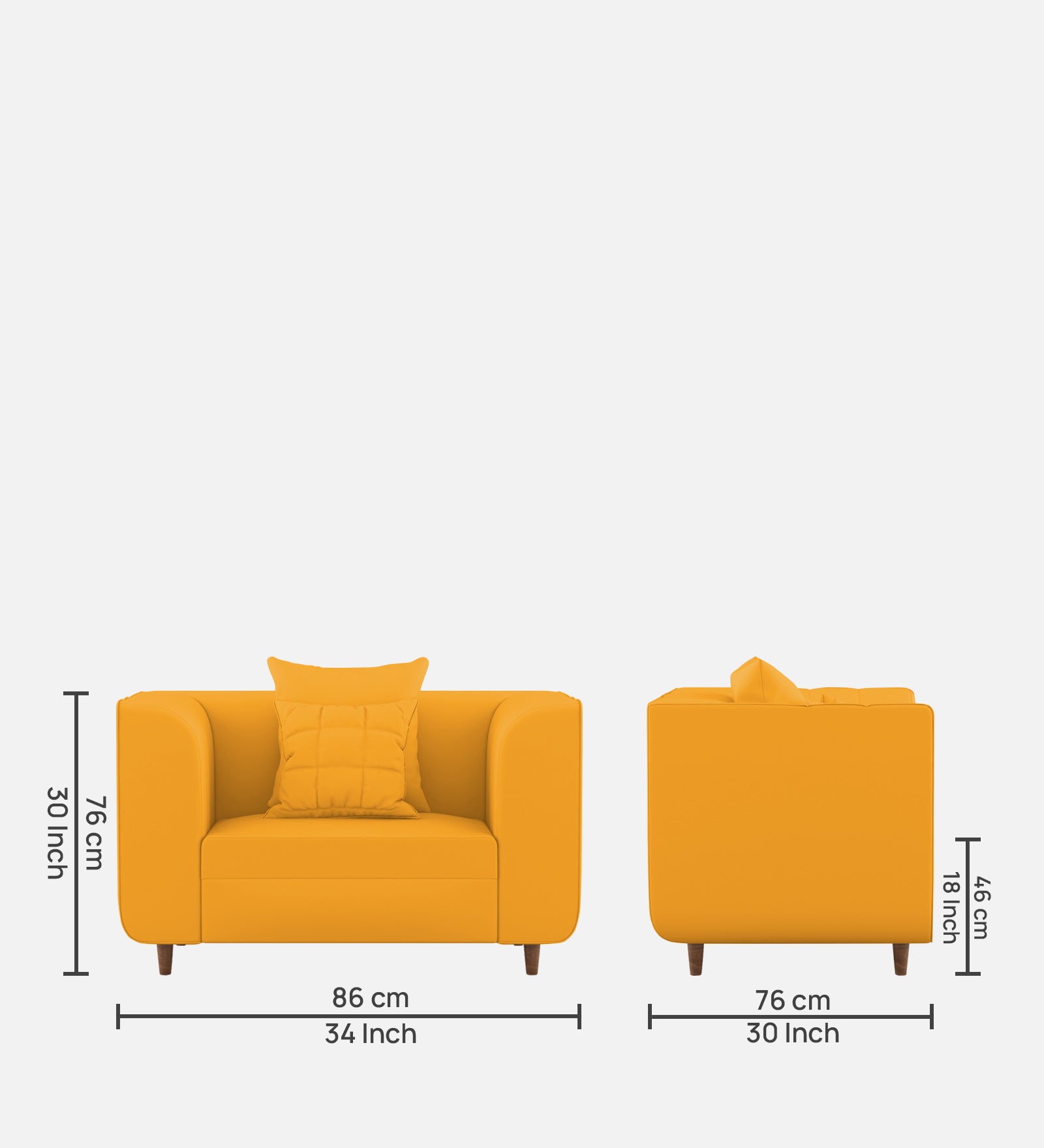 Sumo Velvet 1 Seater Sofa In Safforn Yellow Colour - Febonic Living