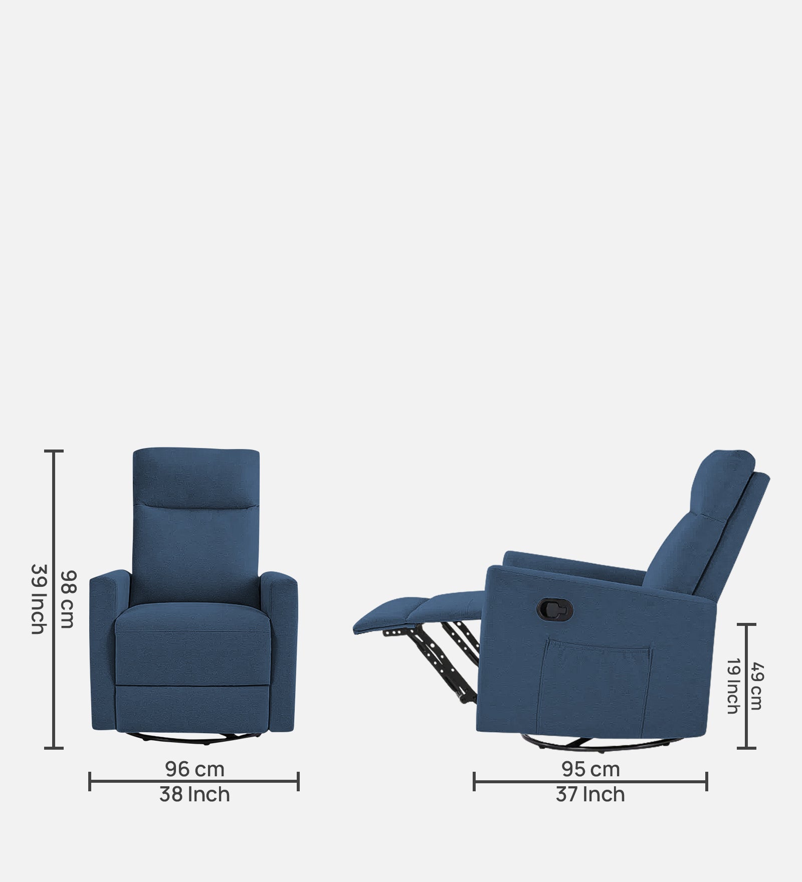 Zura Fabric 1 Seater Rotating Motorized Recliner In Light Blue Colour - Febonic Living