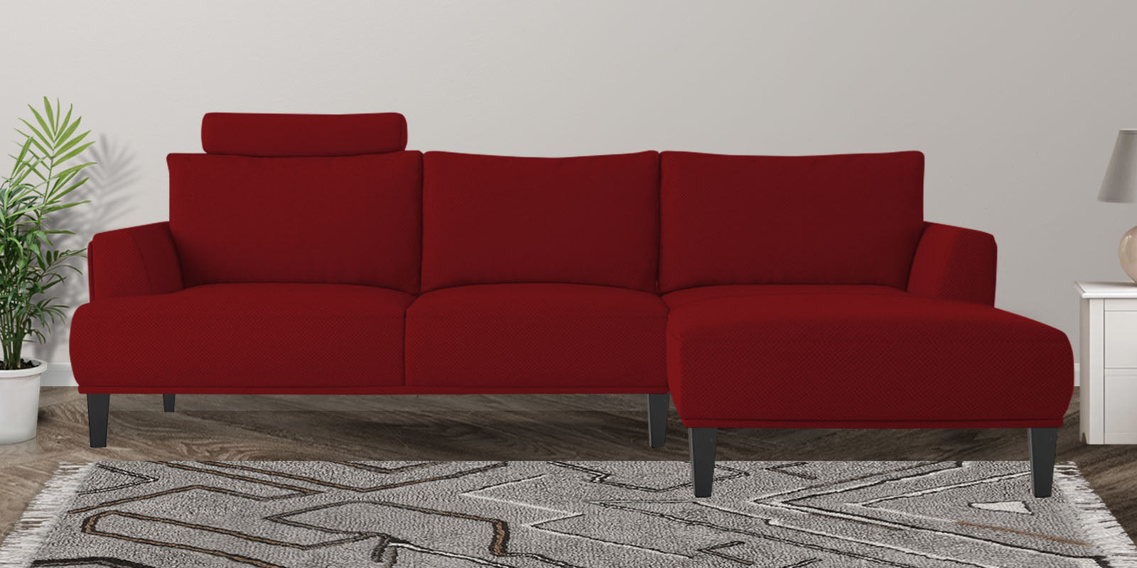 Como Fabric LHS Sectional Sofa (3+Lounger) In Blood Maroon Colour - Febonic Living