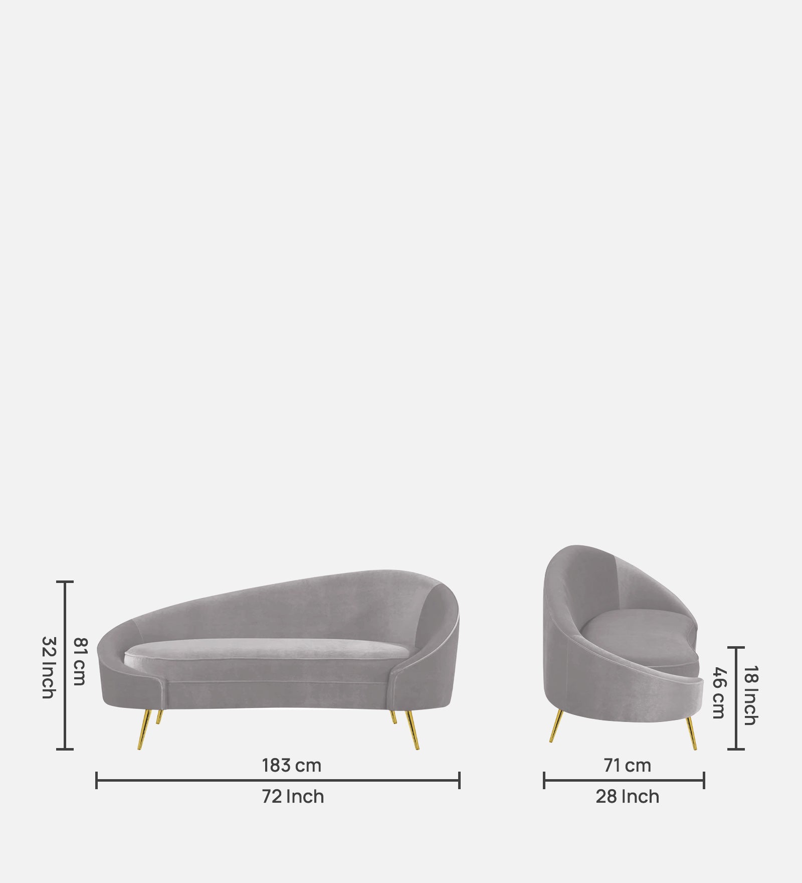 Cely Velvet LHS Chaise Lounger In Concrete Grey Colour - Febonic Living