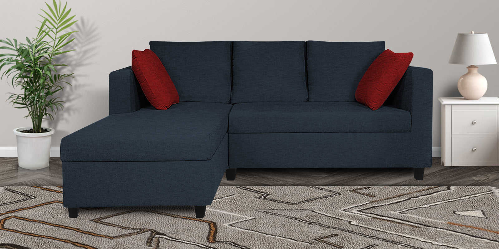 Nebula Fabric RHS Sectional Sofa (2+Lounger) In Denim Blue Colour - Febonic Living