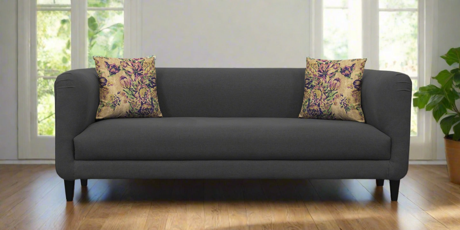 Niki Fabric 3 Seater Sofa In Charcoal Grey Colour - Febonic Living