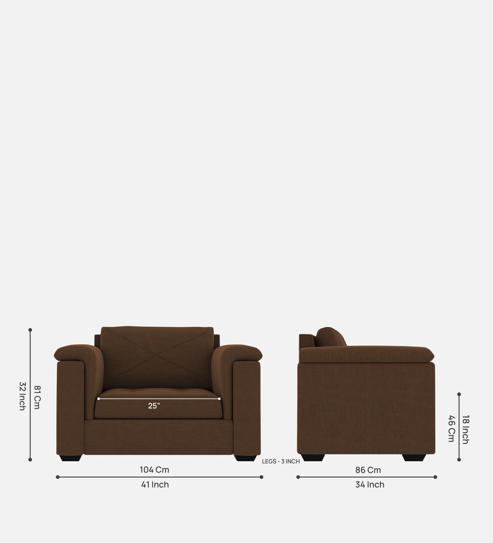 Andres Fabric 1 Seater Sofa In ChestNut Brown Colour - Febonic Living