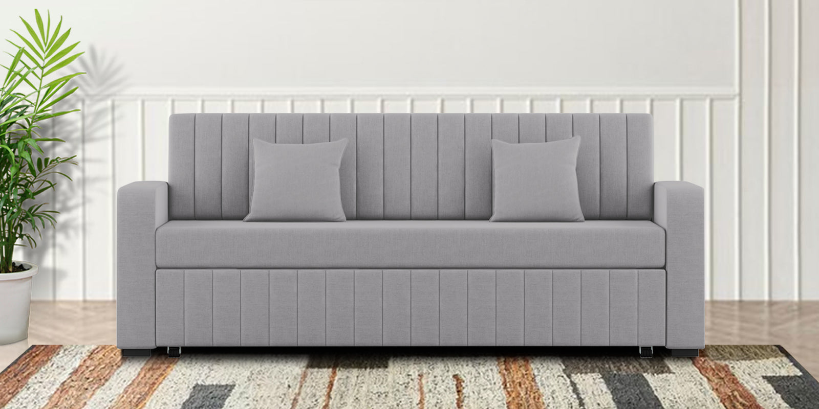 Calra Fabric 3 Seater Pull Out Sofa Cum Bed In Lit Grey Colour With Storage - Febonic Living