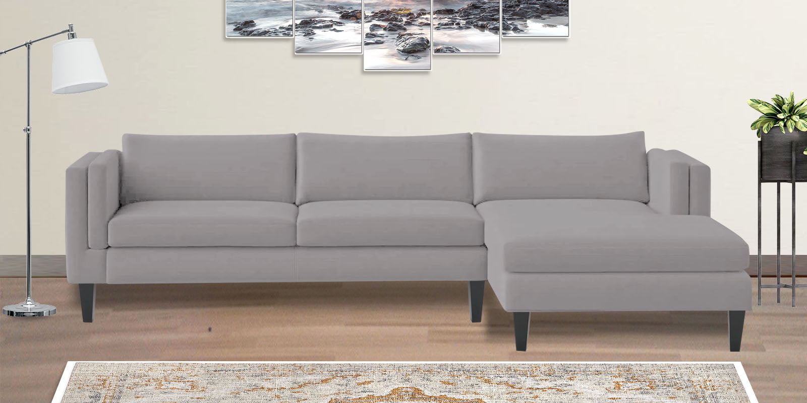 Jasper Velvet LHS Sectional Sofa (3+Lounger) In Concrete grey Colour - Febonic Living