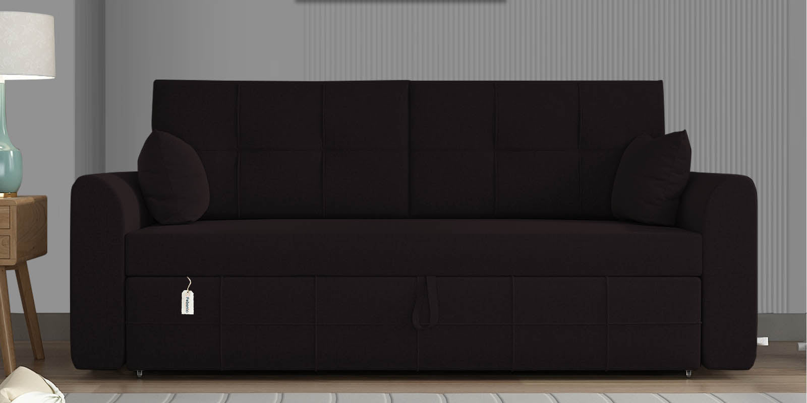 Ines Fabric 3 Seater Pull Out Sofa Cum Bed In Cara Brown Colour With Storage - Febonic Living