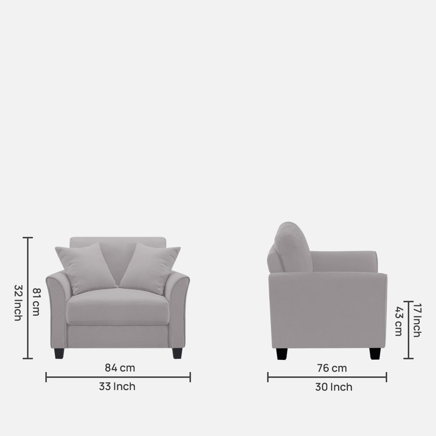 Daroo Velvet 1 Seater Sofa In Concrete Grey Colour - Febonic Living