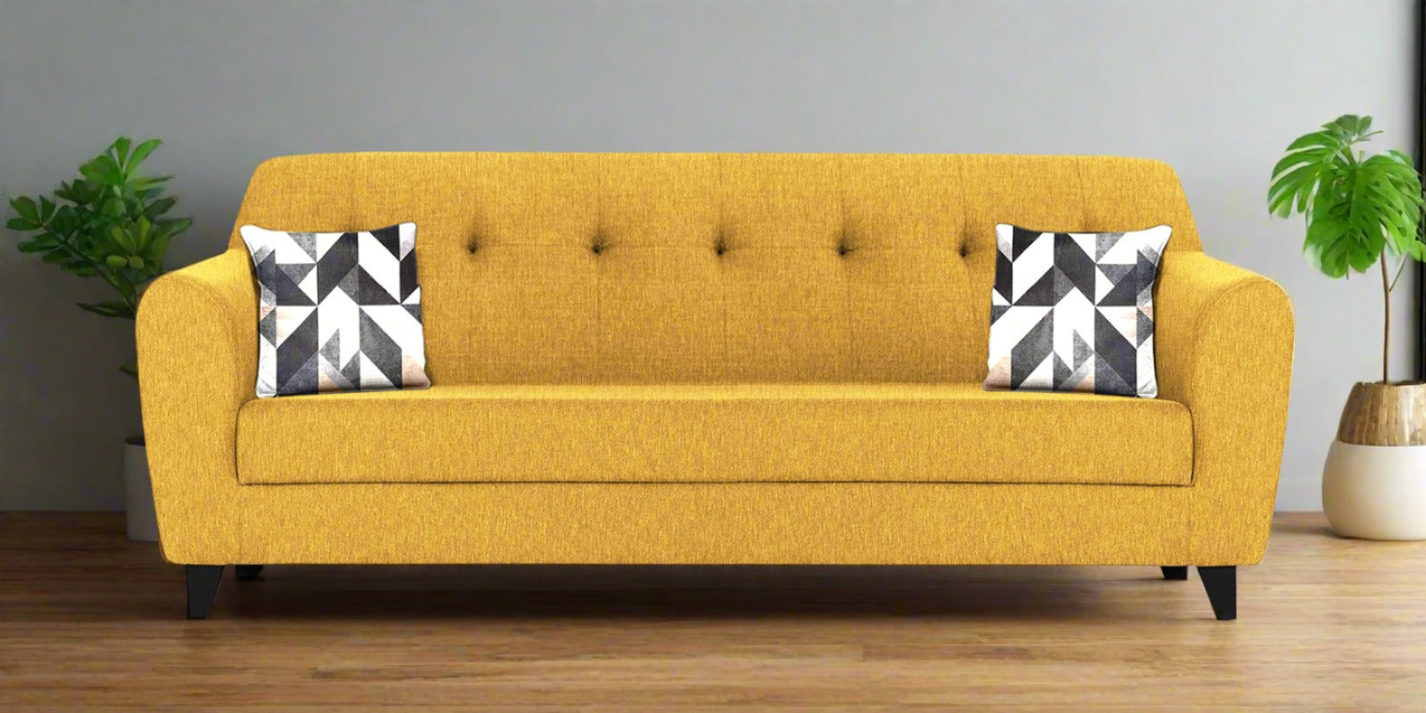 Melaan Fabric 3 Seater Sofa In Bold Yellow Colour - Febonic Living