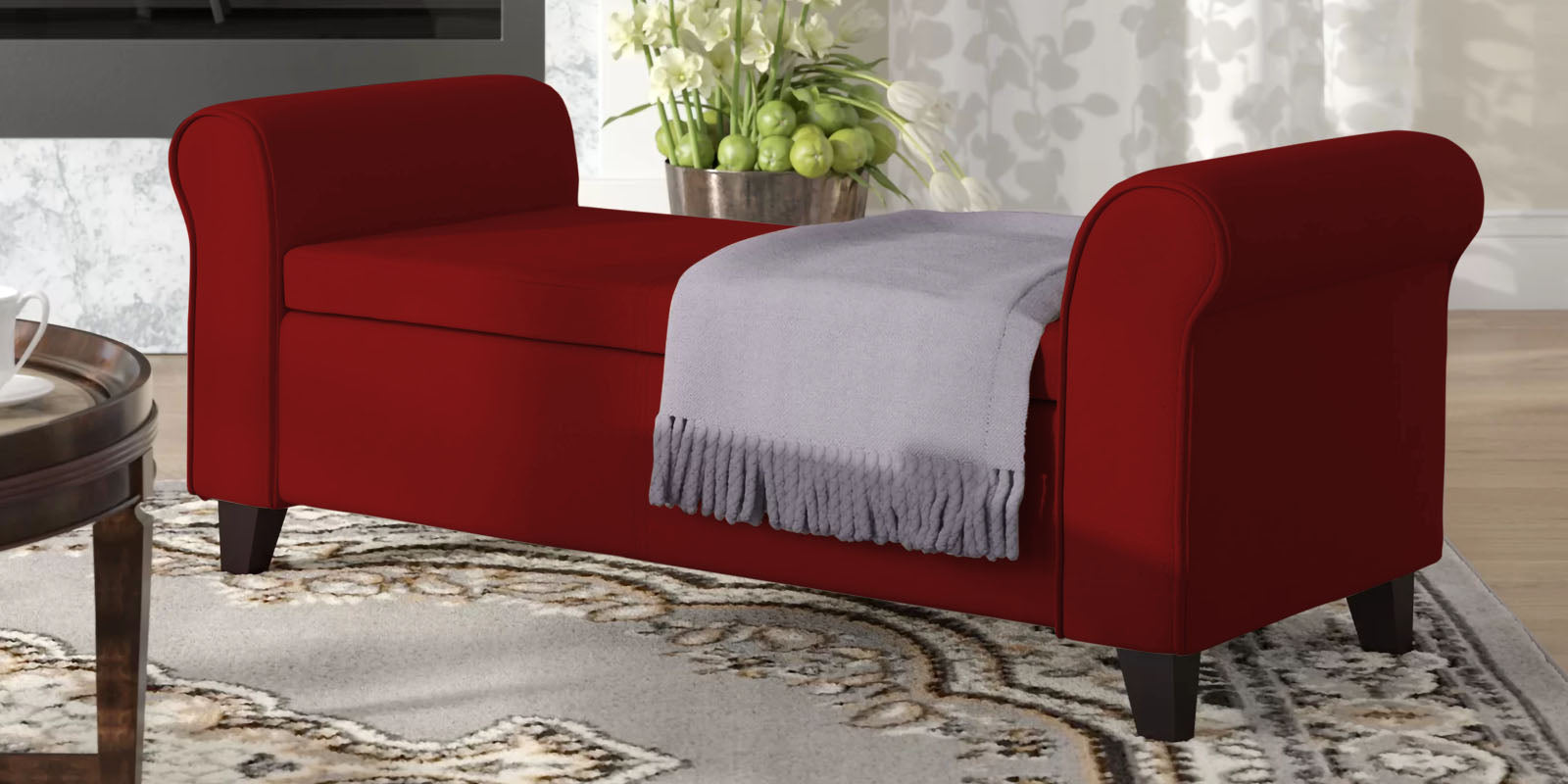 Molo Fabric 2 Seater Recamier In Blood Maroon Colour With Storage - Febonic Living
