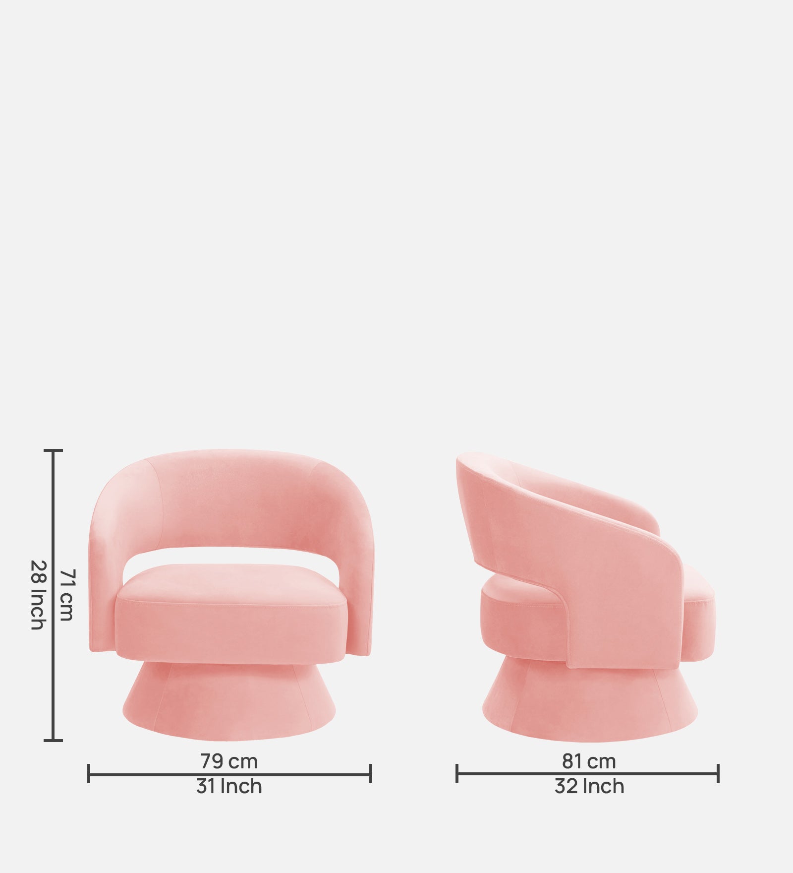 Pendra Velvet Swivel Chair In Millennial Pink Colour - Febonic Living