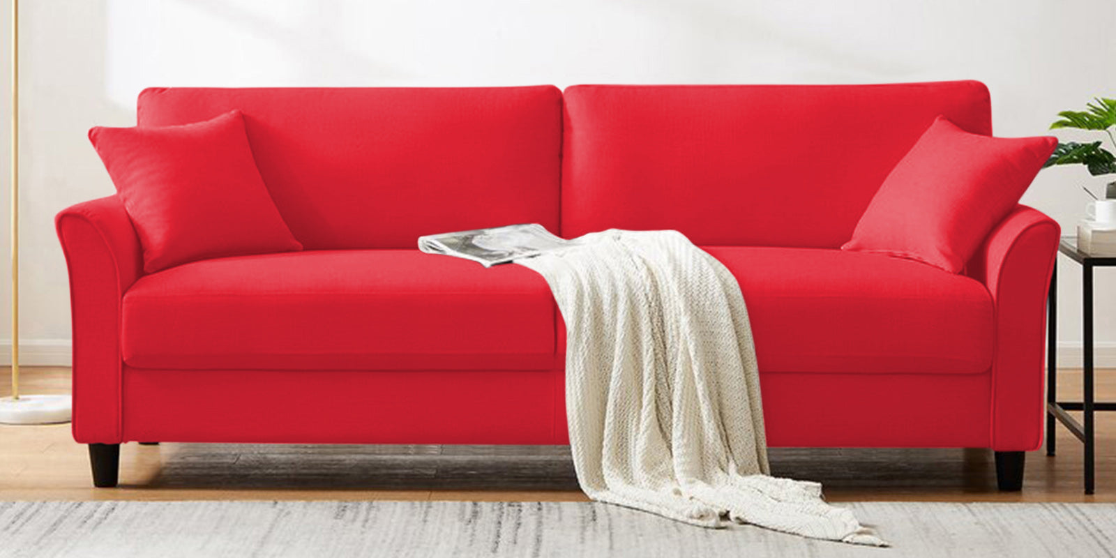 Daroo Velvet 3 Seater Sofa In Ox Blood Maroon Colour - Febonic Living