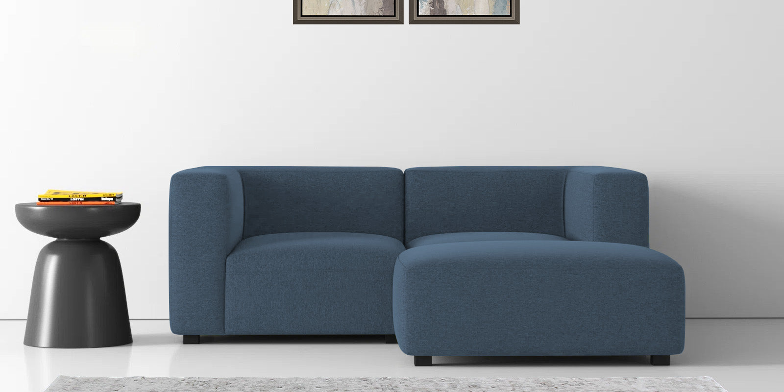 Dora Velvet LHS Sectional Sofa (2+Ottoman Lounger) In Oxford Blue Colour - Febonic Living