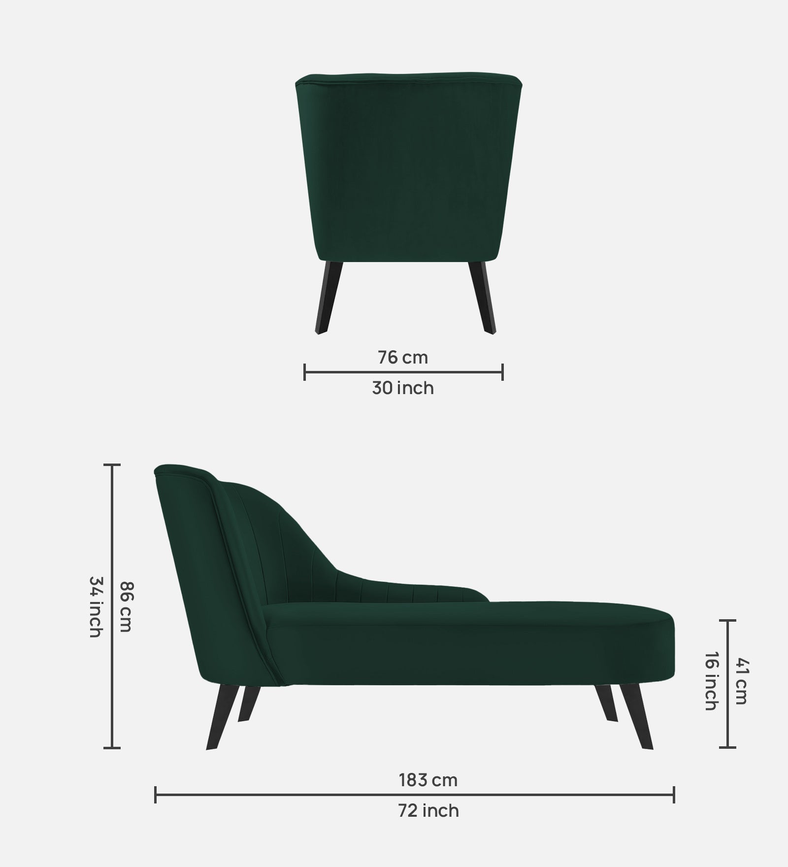 Flora Velvet RHS Chaise Lounger In Forest Green Colour - Febonic Living