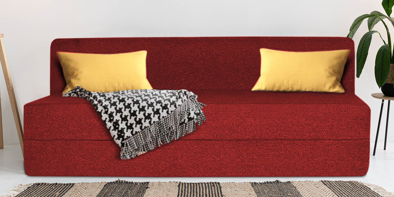 Fleepy Fabric 3 Seater Foldable Sofa Cum Bed In Blood Maroon Colour - Febonic Living