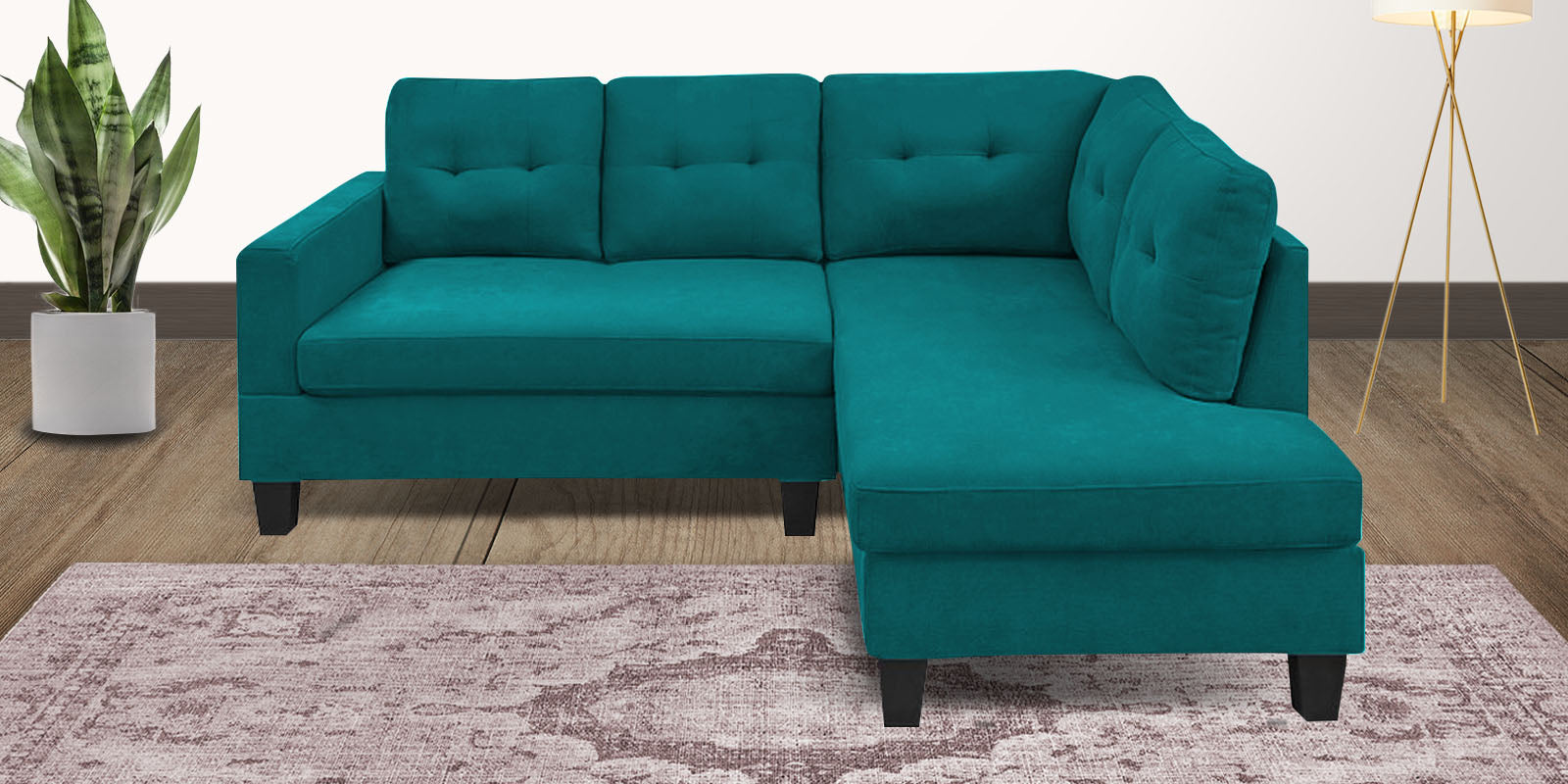 Thomas Fabric LHS Sectional Sofa (2+Lounger) In Sea Green Colour - Febonic Living