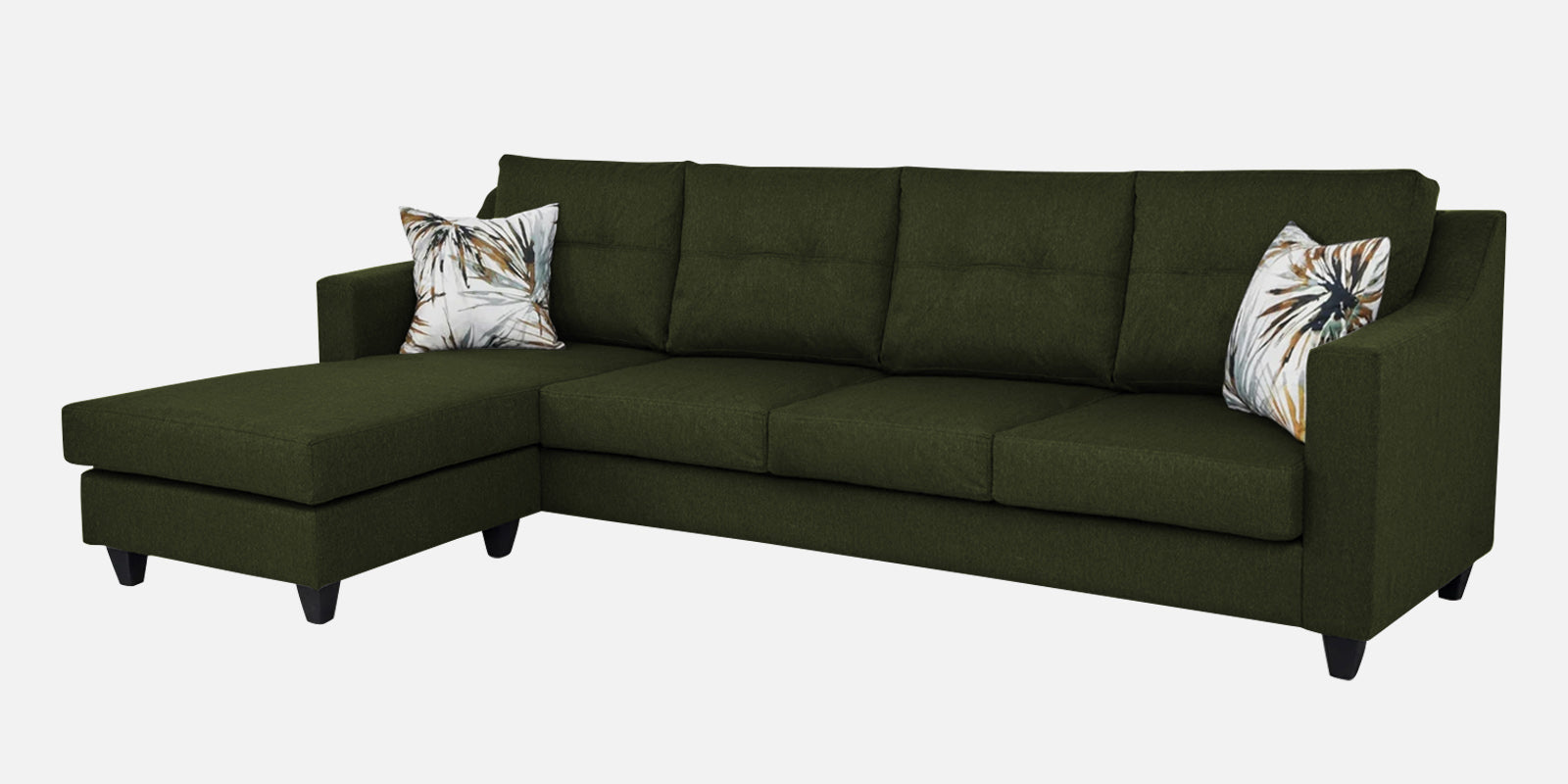 Welly Fabric RHS Sectional Sofa (3+Lounger) In Olive Green Colour - Febonic Living