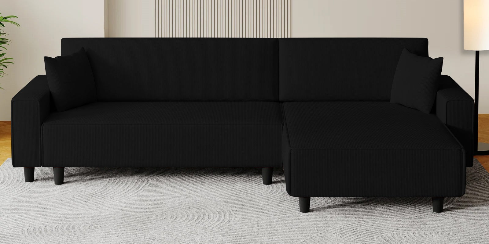 Peach Fabric LHS 6 Seater Sofa Cum Bed With Storage In Zed Black Colour - Febonic Living