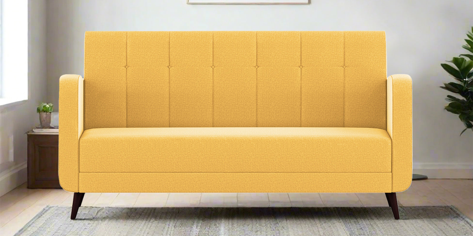 Wiki Velvet 3 Seater Sofa In Turmeric yellow Colour - Febonic Living
