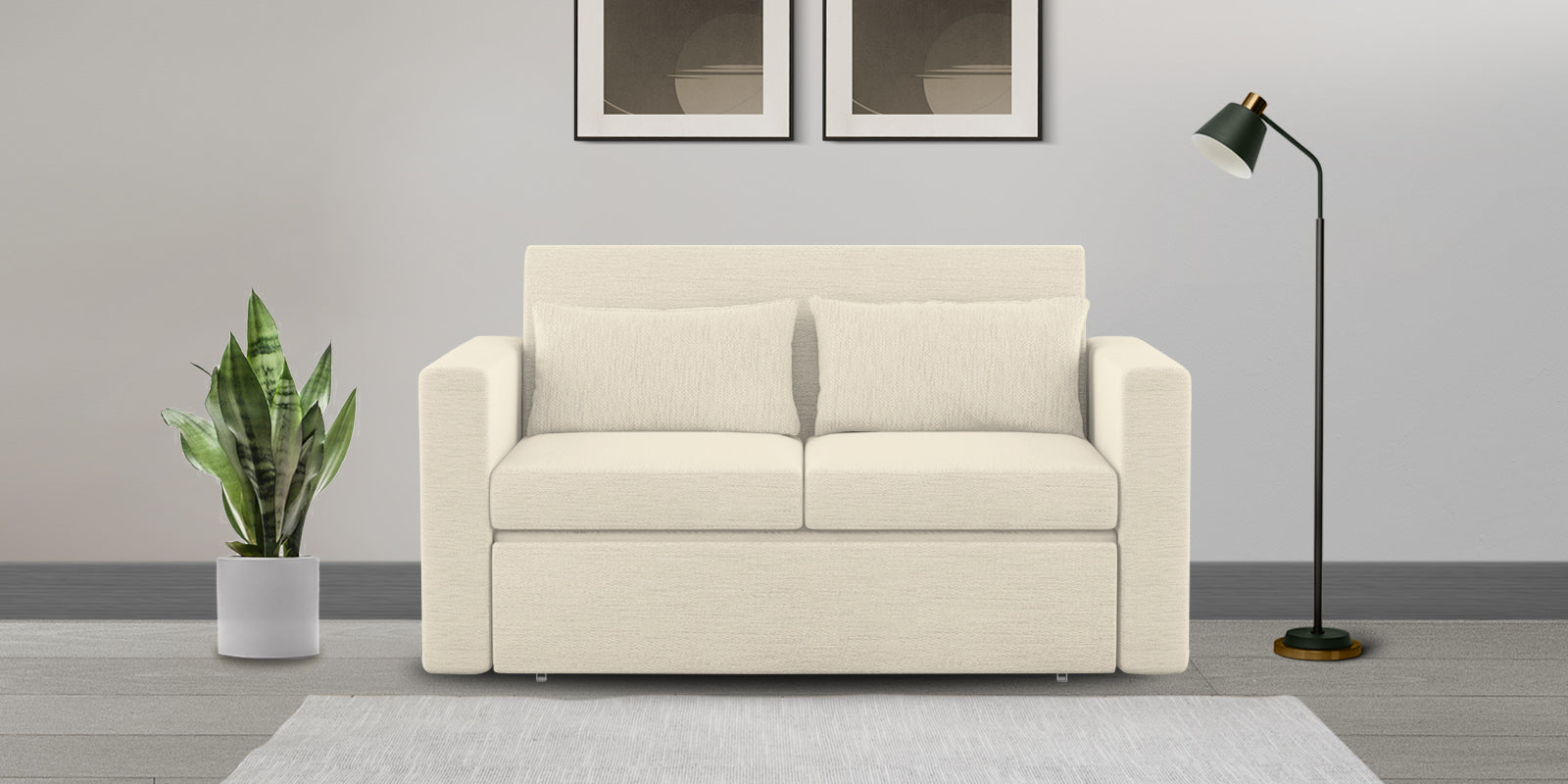 River Fabric 2 Seater Pull Out Sofa Cum Bed In ivory cream Colour - Febonic Living