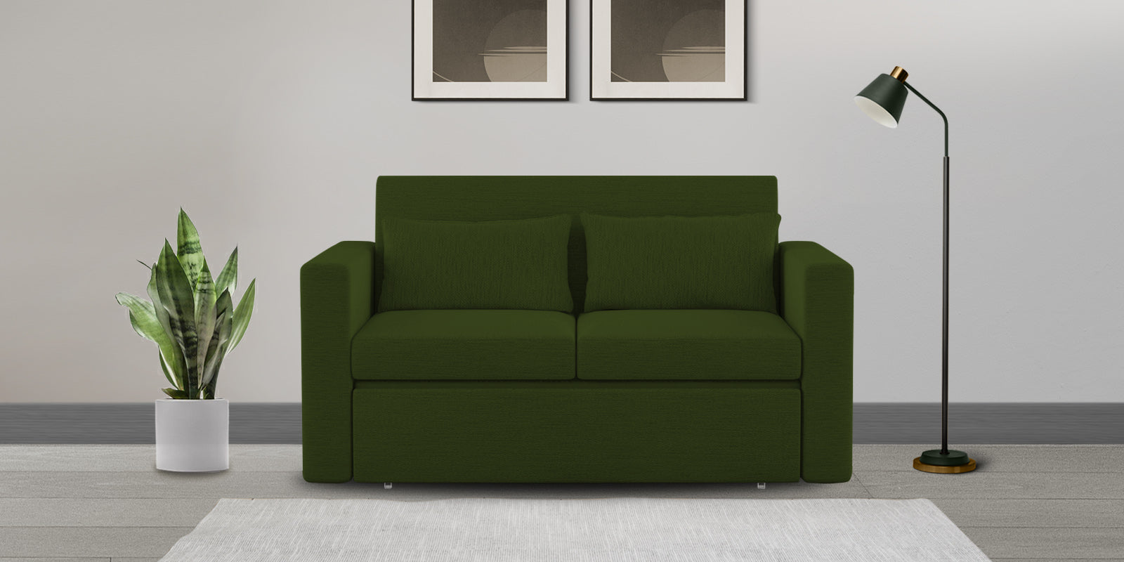 River Fabric 2 Seater Pull Out Sofa Cum Bed In Olive Green Colour - Febonic Living