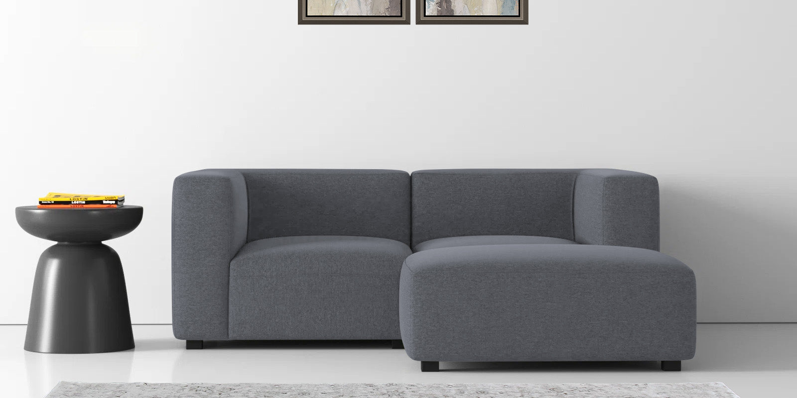 Dora Velvet LHS Sectional Sofa (2+Ottoman Lounger) In Pubble Grey Colour - Febonic Living