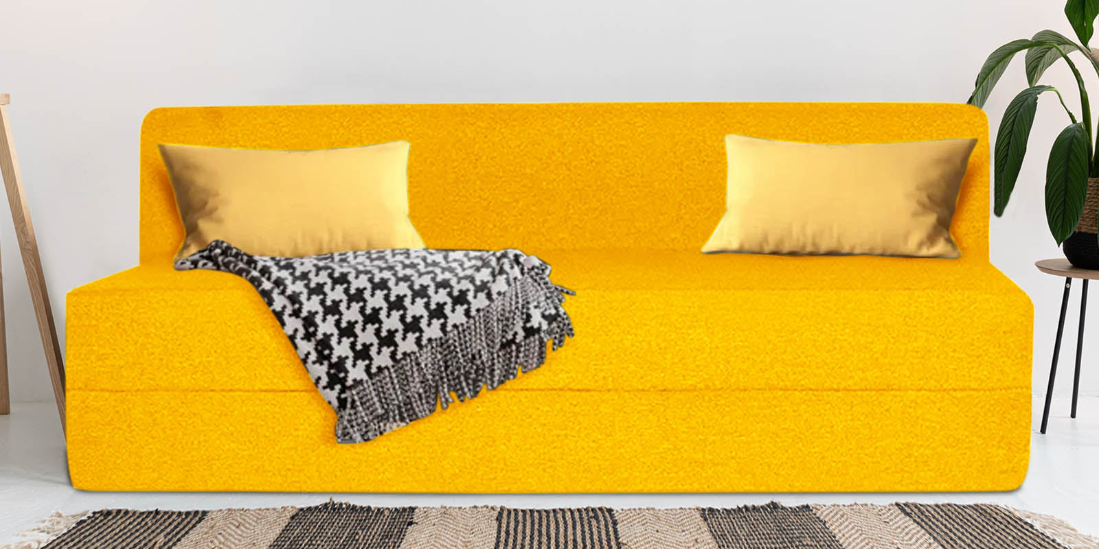 Fleepy Fabric 3 Seater Foldable Sofa Cum Bed In Bold Yellow Colour - Febonic Living