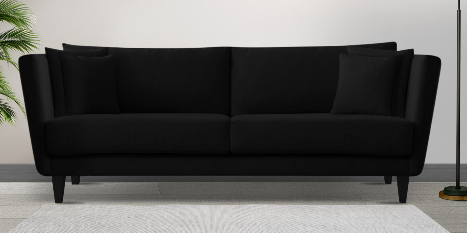 Norway Velvet 3 Seater Sofa In Adam Black Colour - Febonic Living