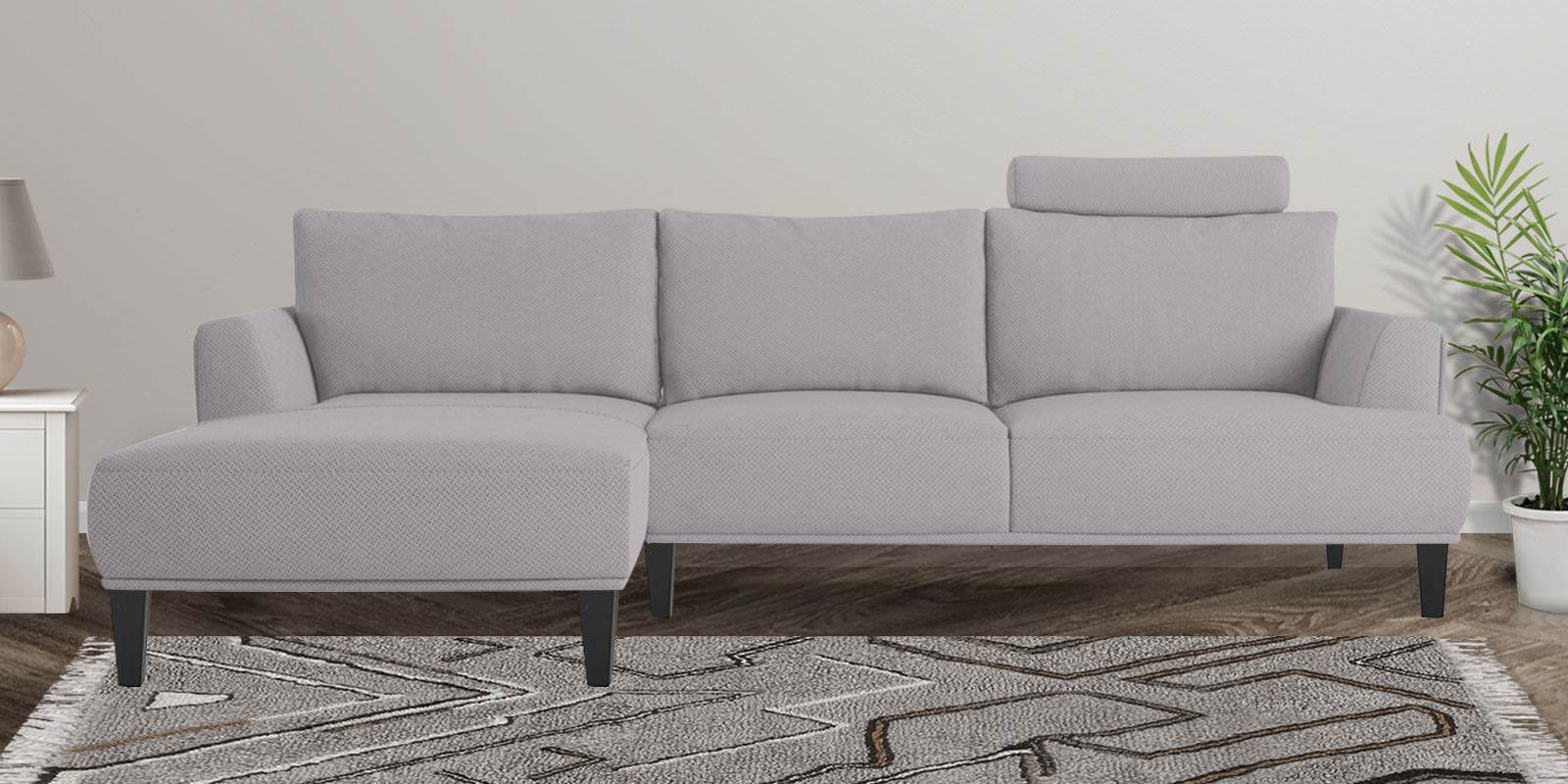 Como Fabric RHS Sectional Sofa (3+Lounger) In Lit Grey Colour - Febonic Living