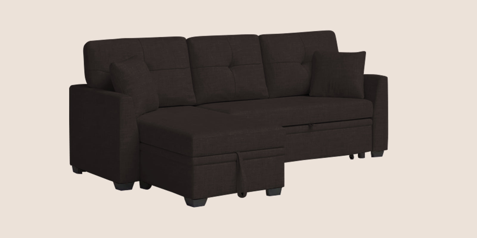 Jody Fabric 3 Seater Pull Out Sofa Cum Bed In Cara Brown Colour With Storage - Febonic Living
