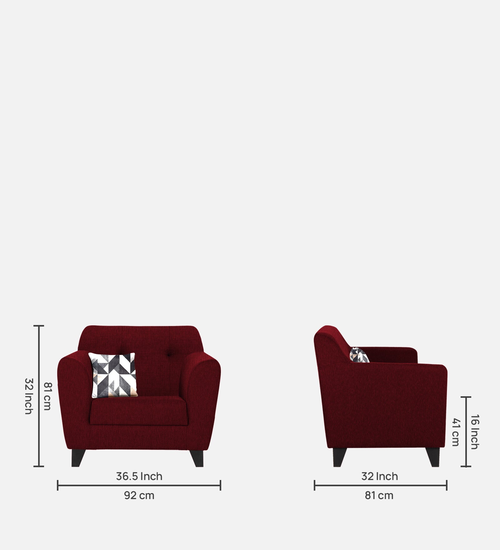 Melaan Fabric 1 Seater Sofa In Ruby Red Colour - Febonic Living