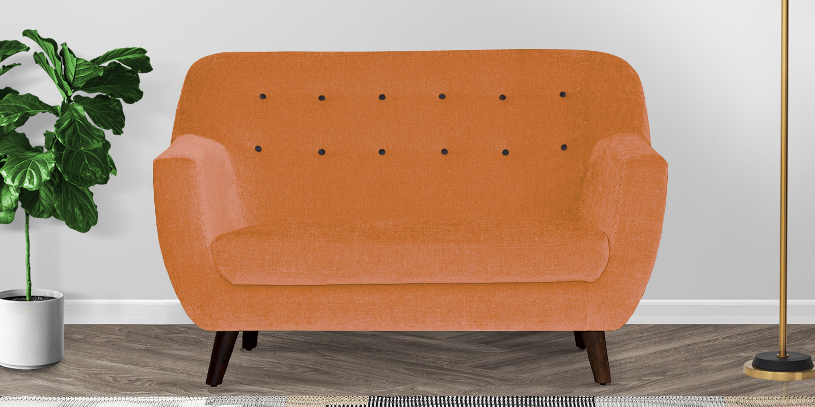 German Fabric 2 Seater Sofa In Dark Orange Colour - Febonic Living