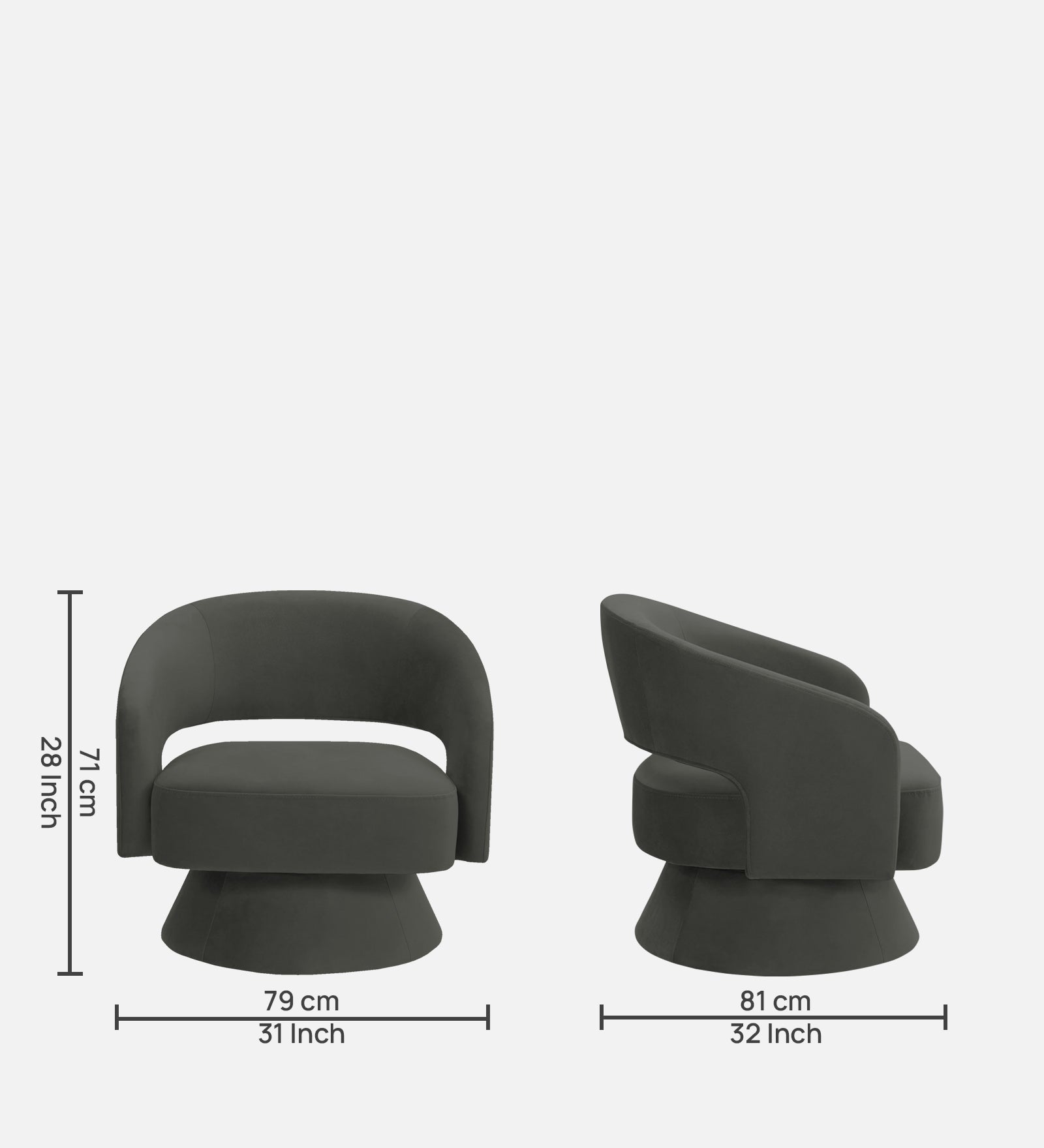 Pendra Velvet Swivel Chair In Hory Grey Colour - Febonic Living
