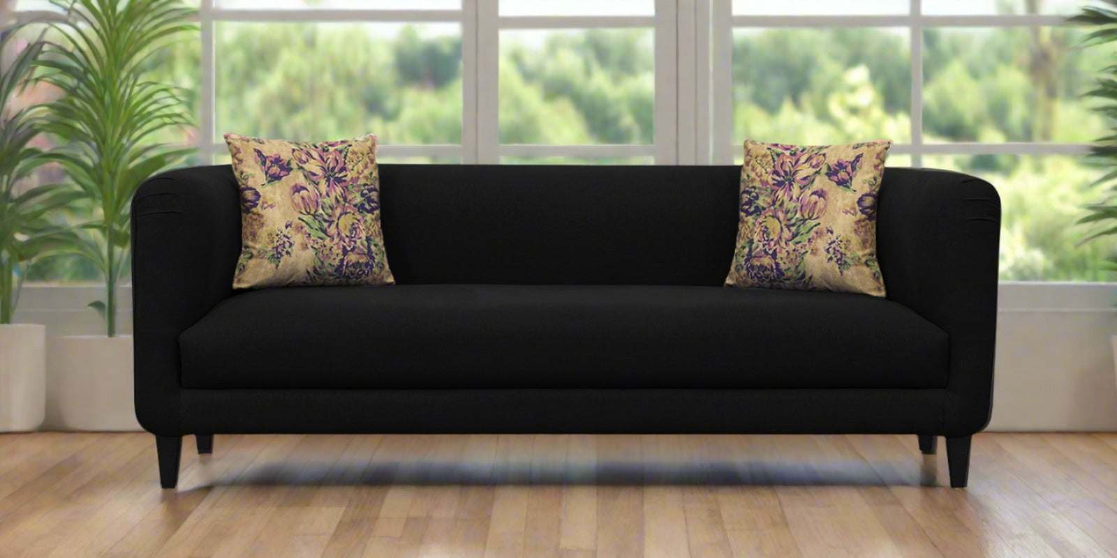 Niki Fabric 3 Seater Sofa In Zed Black Colour - Febonic Living