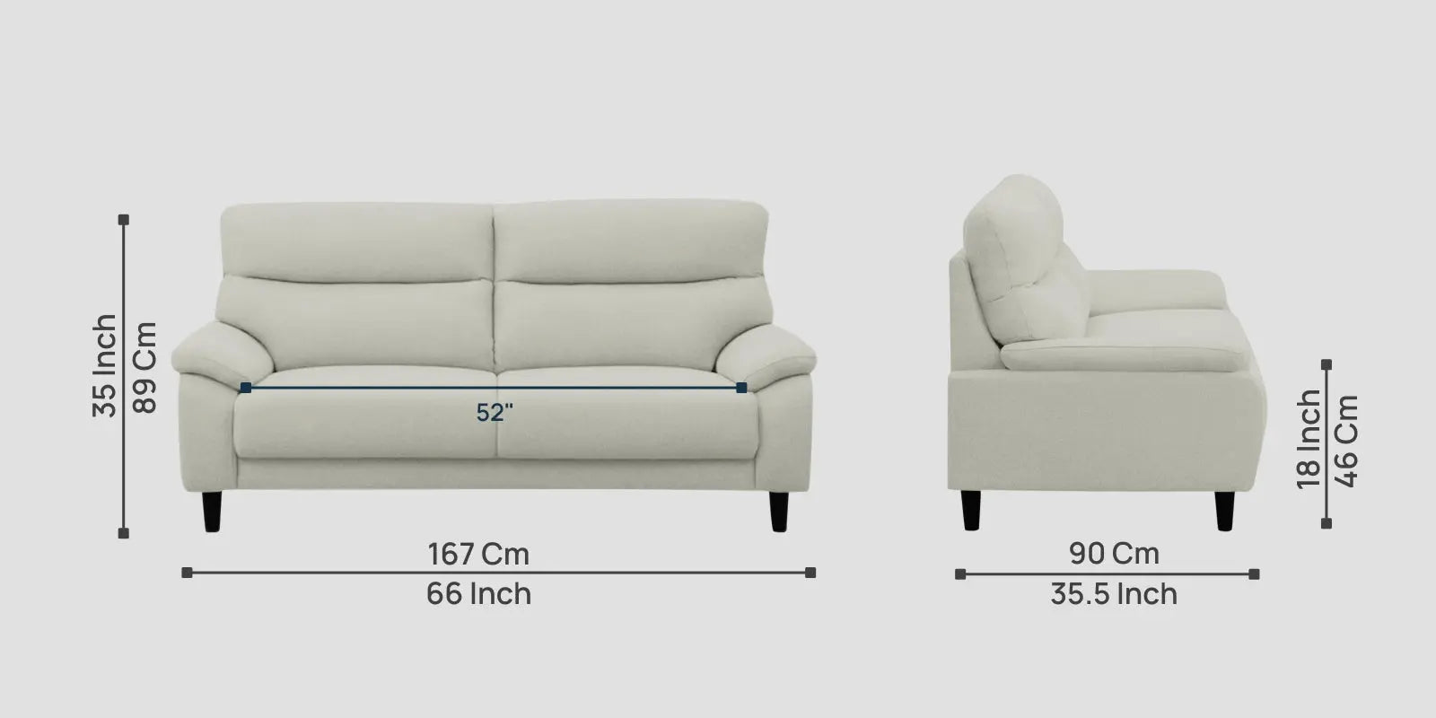 Zibby Fabric 2 Seater Sofa In Pearl White Colour Febonic Living