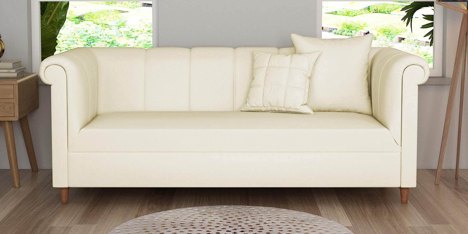 Rubi Velvet 3 Seater Sofa In Warm White Colour - Febonic Living