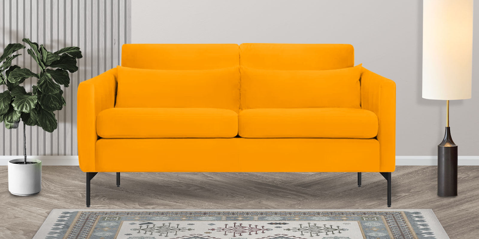 Haru Velvet 2 Seater Sofa In Saffron yellow Colour - Febonic Living