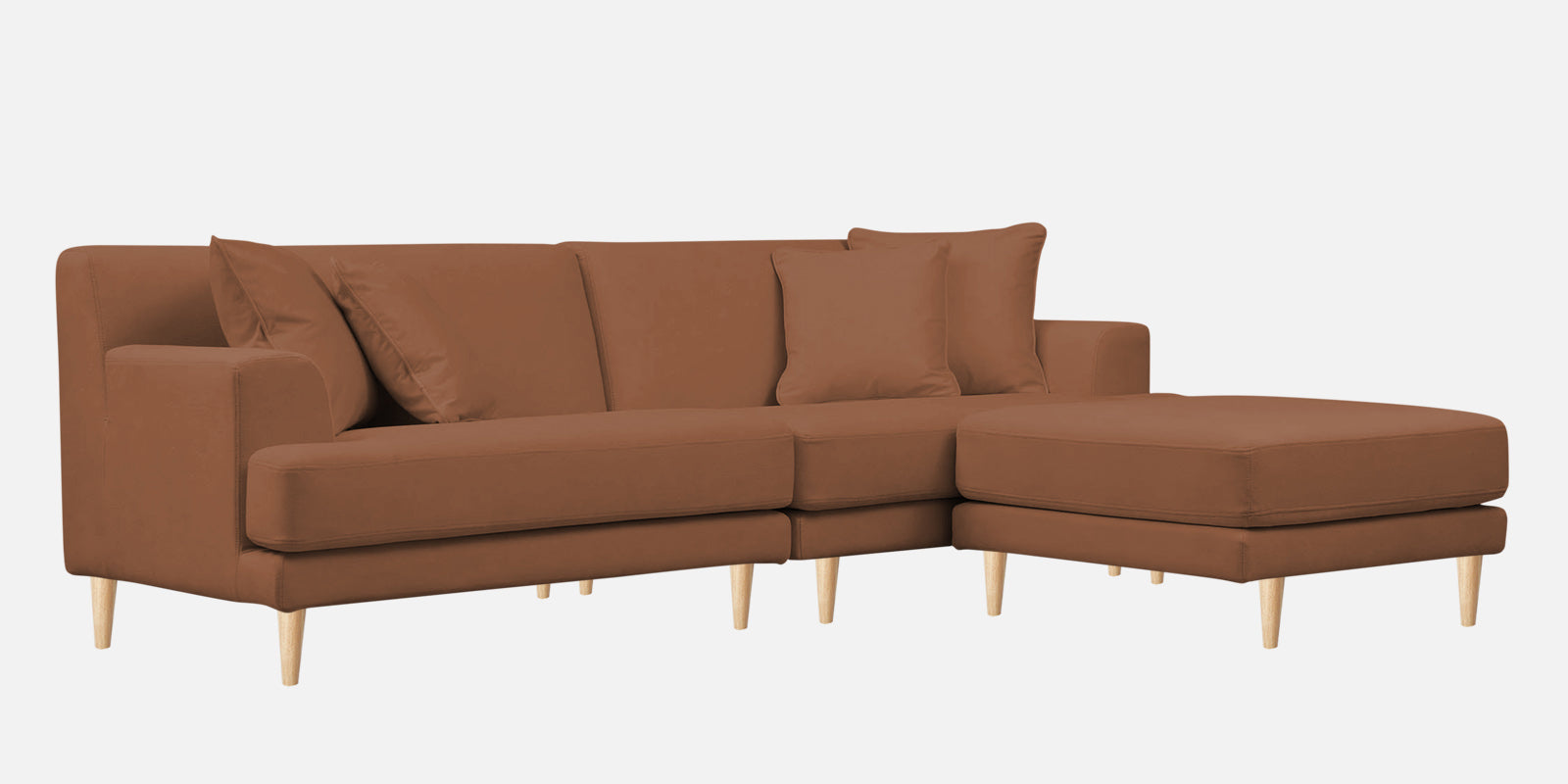 Woody Fabric LHS Sectional Sofa (3+Lounger) In Caramel Beige Colour - Febonic Living