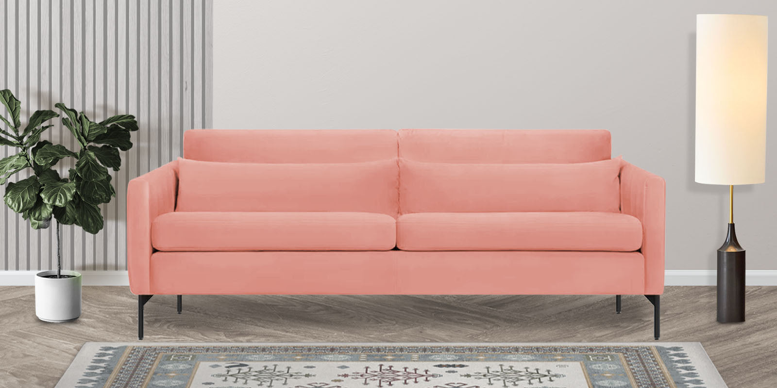 Haru Velvet 3 Seater Sofa in Blush Pink Colour
