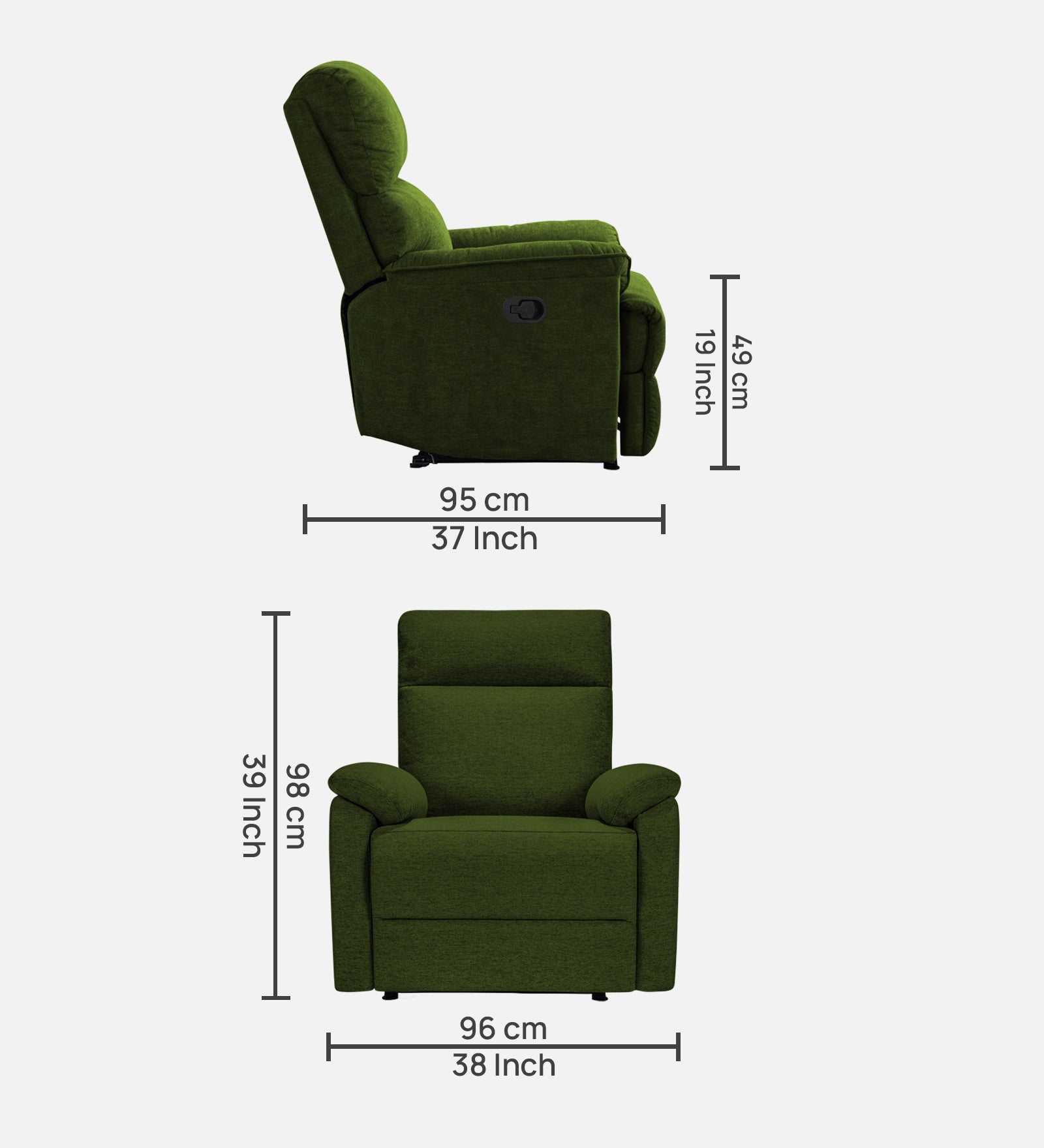 Abby Fabric 1 Seater Manual Recliner In Olive Green Colour - Febonic Living