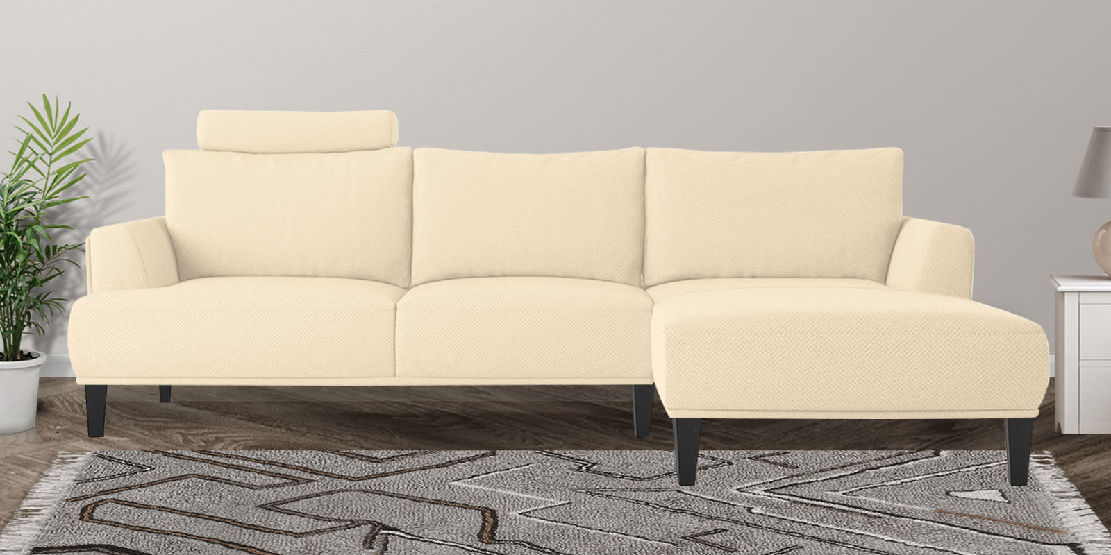 Como Fabric LHS Sectional Sofa (3+Lounger) In Ivory Beige Colour - Febonic Living