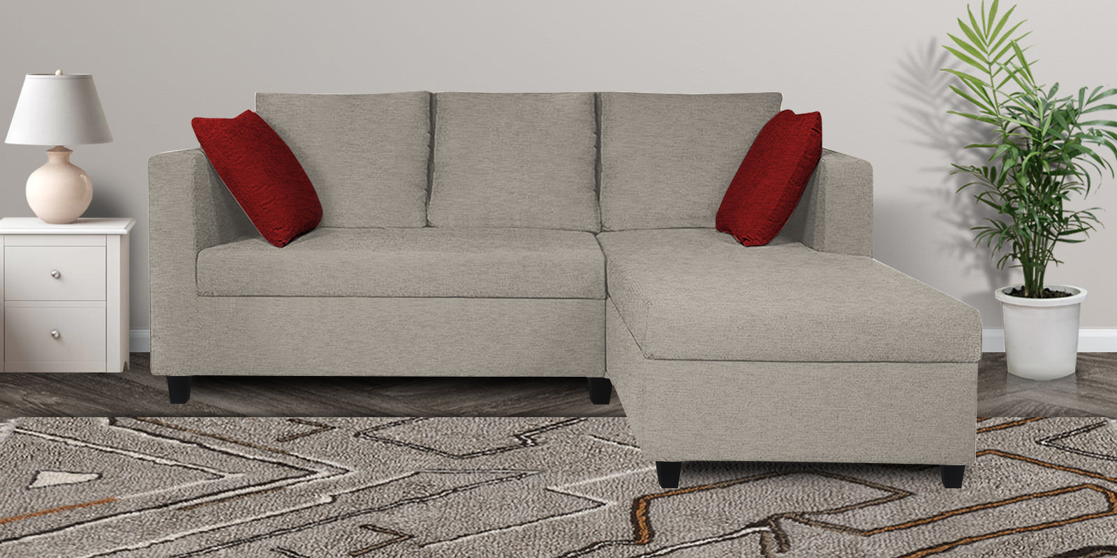 Nebula Fabric LHS Sectional Sofa (2+Lounger) In Ash Grey Colour - Febonic Living