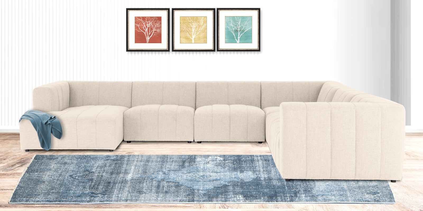 Damo Fabric RHS 8 Seater Corner Sofa In Ivory Beige Colour - Febonic Living